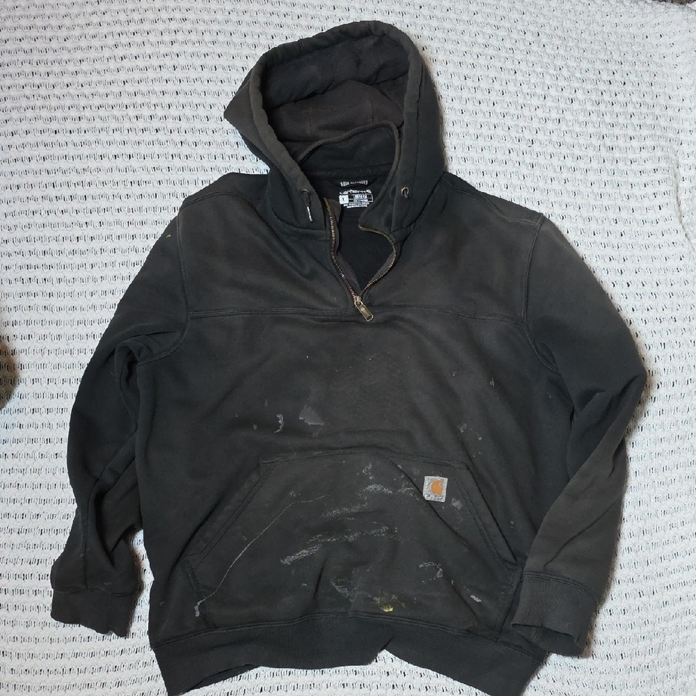 Carhartt Black Hooded Work Pullover with Quarter-Zip
